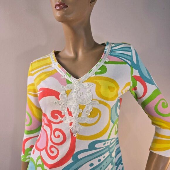 Keylime & Pink Womens Sz S Tunic Top Beach Resort Wear Colorful Bright - Picture 2 of 9